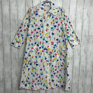 Vintage Flo Weinberg Original Short Sleeve Button Down Tulip Flower House Coat